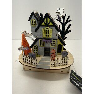 World Market Halloween Pumpkin House Laser Cut LED Battery Balsa Wood 2023